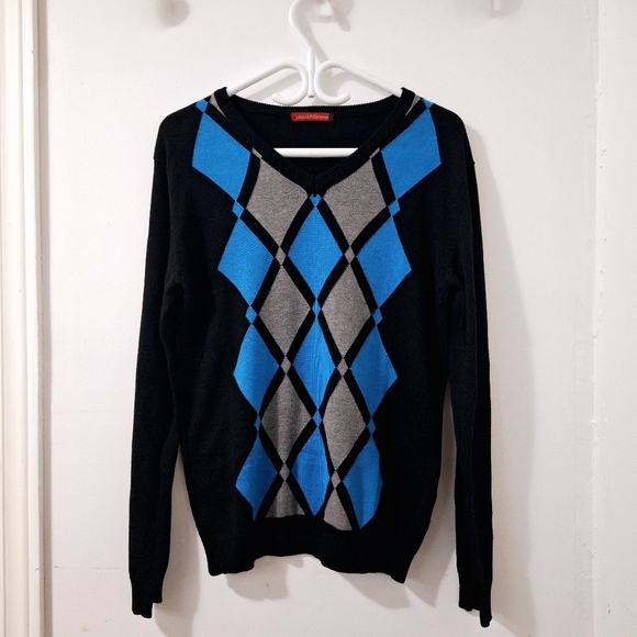Black and Blue Argyle Sweater - Medium - Picture 2 of 7